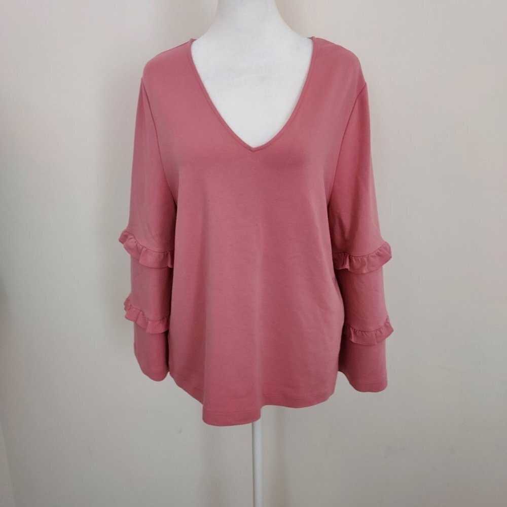 Ann Taylor Mauve Pink Long Ruffle Tiered Sleeve Top